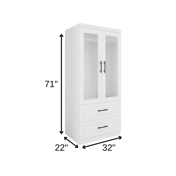 Homeroots 71" Elegant White And Clear Two-door Combo Dresser With Drawers For Stylish Storage Solutions  Manufactured Wood 569281