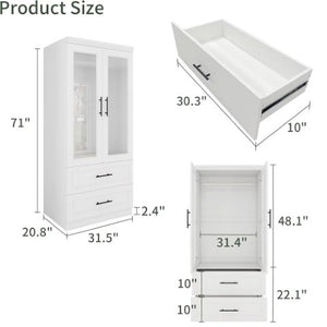 Homeroots 71" Elegant White And Clear Two-door Combo Dresser With Drawers For Stylish Storage Solutions  Manufactured Wood 569281