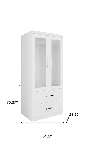 HomeRoots 71" Clear and White Modern Combo Dresser with 2 Doors & 2 Drawers for Stylish Bedroom Storage Solution 569281