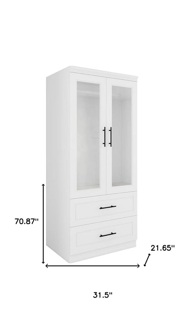 HomeRoots 71" Clear and White Modern Combo Dresser with 2 Doors & 2 Drawers for Stylish Bedroom Storage Solution 569281