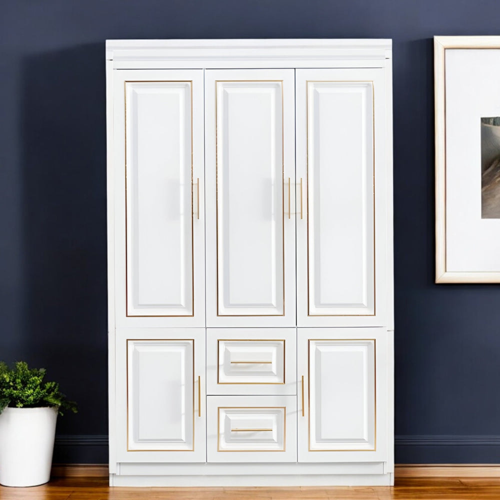 Homeroots 74" Chic White And Gold Five-door Combo Dresser With Two Drawers For Stylish Bedroom Storage Solutions  Manufactured Wood 569282