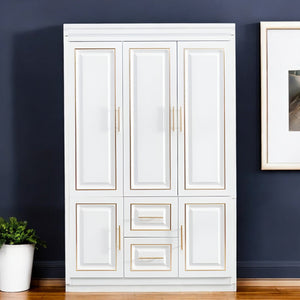 Homeroots 74" Chic White And Gold Five-door Combo Dresser With Two Drawers For Stylish Bedroom Storage Solutions  Manufactured Wood 569282