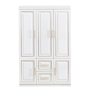 HomeRoots 74" White and Gold Glamorous Combo Dresser with Five Doors & Two Drawers for Stylish Storage Solutions 569282