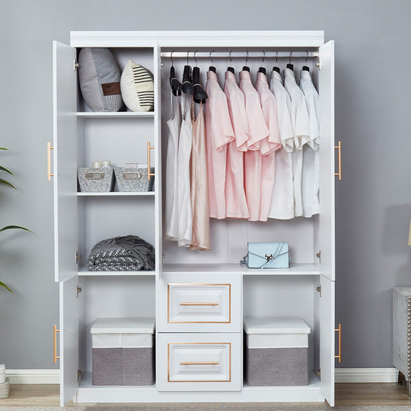 Homeroots 74" Chic White And Gold Five-door Combo Dresser With Two Drawers For Stylish Bedroom Storage Solutions  Manufactured Wood 569282