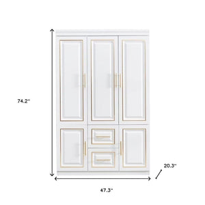 Homeroots 74" Chic White And Gold Five-door Combo Dresser With Two Drawers For Stylish Bedroom Storage Solutions  Manufactured Wood 569282
