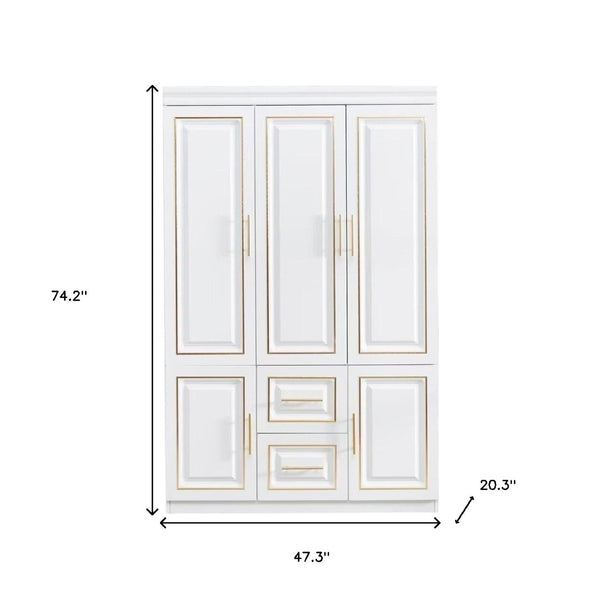 Homeroots 74" Chic White And Gold Five-door Combo Dresser With Two Drawers For Stylish Bedroom Storage Solutions  Manufactured Wood 569282