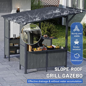 English Elm 9x10ft Hardtop Outdoor Grill Gazebo Galvanized Steel Canopy with Shelves for Patio Gray W1859S00180