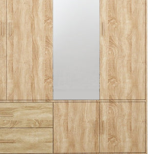 Homeroots 71" Natural Wood Mirrored Combo Dresser With Four Doors & Two Drawers For Stylish Storage Solutions  Manufactured Wood 569286