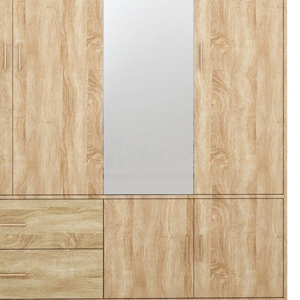 Homeroots 71" Natural Wood Mirrored Combo Dresser With Four Doors & Two Drawers For Stylish Storage Solutions  Manufactured Wood 569286