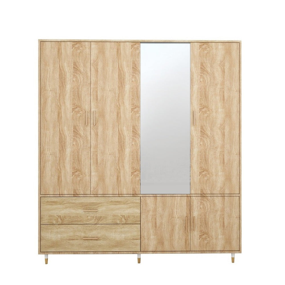 HomeRoots 71" Natural Wood Dresser Combo with Mirror – Stylish Four Doors & Two Drawers for Smart Storage 569286