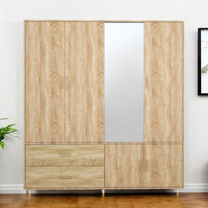 Homeroots 71" Natural Wood Mirrored Combo Dresser With Four Doors & Two Drawers For Stylish Storage Solutions  Manufactured Wood 569286