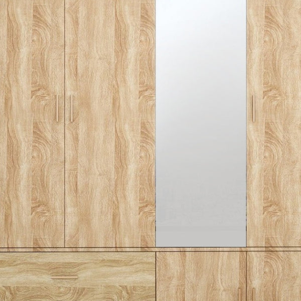 Homeroots 71" Natural Wood Mirrored Combo Dresser With Four Doors & Two Drawers For Stylish Storage Solutions  Manufactured Wood 569286