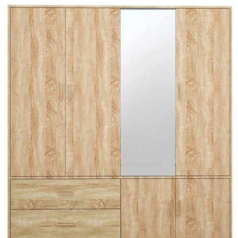 Homeroots 71" Natural Wood Mirrored Combo Dresser With Four Doors & Two Drawers For Stylish Storage Solutions  Manufactured Wood 569286