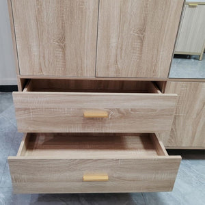 Homeroots 71" Natural Wood Mirrored Combo Dresser With Four Doors & Two Drawers For Stylish Storage Solutions  Manufactured Wood 569286