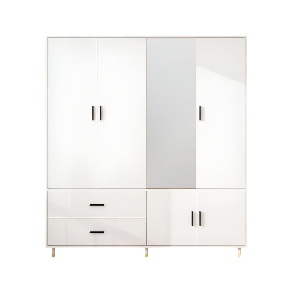 HomeRoots 71" Elegant White Mirrored Combo Dresser with 5 Doors & 2 Drawers for Stylish Bedroom Storage Solutions 569287