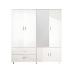HomeRoots 71" Elegant White Mirrored Combo Dresser with 5 Doors & 2 Drawers for Stylish Bedroom Storage Solutions 569287