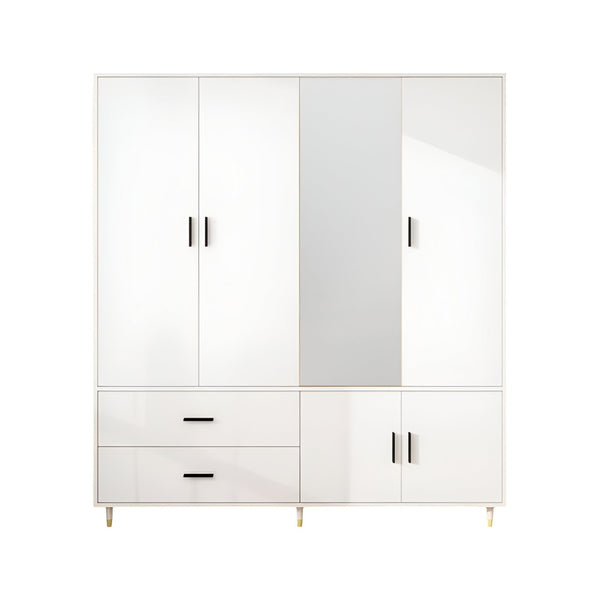 HomeRoots 71" Elegant White Mirrored Combo Dresser with 5 Doors & 2 Drawers for Stylish Bedroom Storage Solutions 569287
