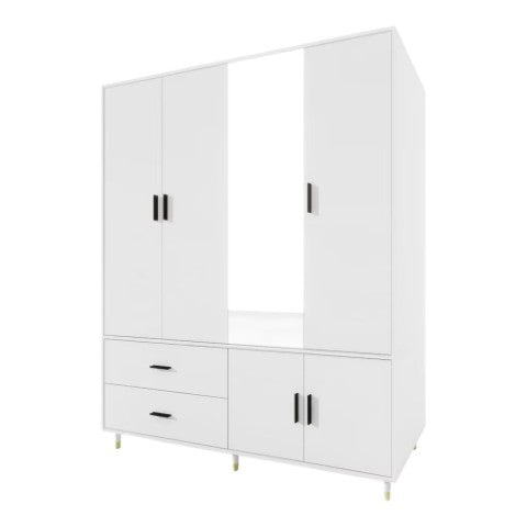 Homeroots 71" White Mirrored Combo Dresser With Five Doors & Two Drawers - Stylish Storage Solution For Any Room  Manufactured Wood 569287