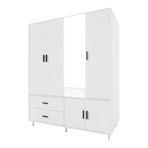 Homeroots 71" White Mirrored Combo Dresser With Five Doors & Two Drawers - Stylish Storage Solution For Any Room  Manufactured Wood 569287