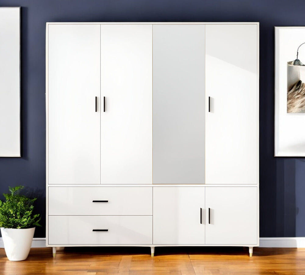 Homeroots 71" White Mirrored Combo Dresser With Five Doors & Two Drawers - Stylish Storage Solution For Any Room  Manufactured Wood 569287