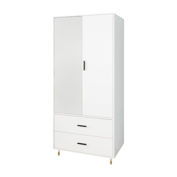 HomeRoots 71" Stylish White Mirrored Combo Dresser with Two Doors & Drawers for Modern Bedroom Storage Solutions 569288