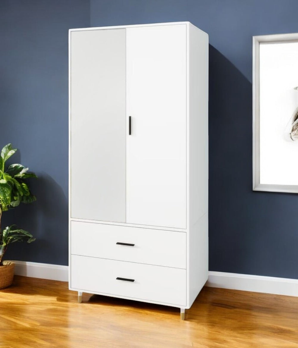 Homeroots 71" White Mirrored Two Door Combo Dresser – Stylish Storage Solution For Modern Bedrooms & Decor  Manufactured Wood 569288