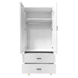 HomeRoots 71" Stylish White Mirrored Combo Dresser with Two Doors & Drawers for Modern Bedroom Storage Solutions 569288