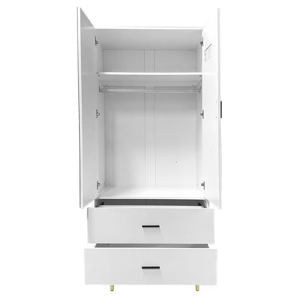 HomeRoots 71" Stylish White Mirrored Combo Dresser with Two Doors & Drawers for Modern Bedroom Storage Solutions 569288