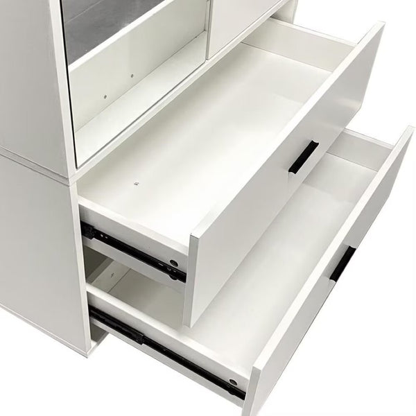 HomeRoots 71" Stylish White Mirrored Combo Dresser with Two Doors & Drawers for Modern Bedroom Storage Solutions 569288