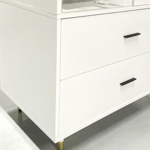 HomeRoots 71" Stylish White Mirrored Combo Dresser with Two Doors & Drawers for Modern Bedroom Storage Solutions 569288