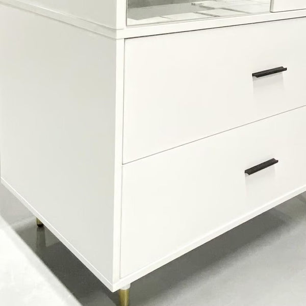 HomeRoots 71" Stylish White Mirrored Combo Dresser with Two Doors & Drawers for Modern Bedroom Storage Solutions 569288