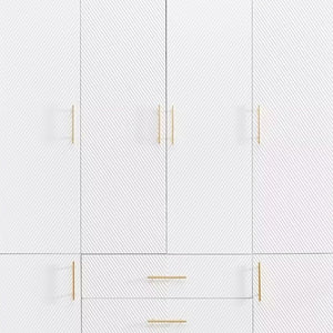 Homeroots 74" White Carved Geometric Combo Dresser With Six Doors & Three Drawers For Stylish Storage Solutions  Manufactured Wood 569289