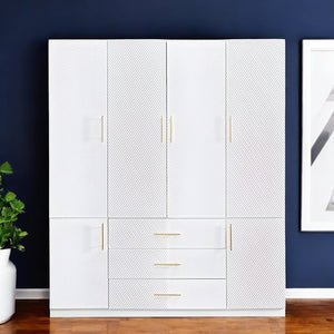 Homeroots 74" White Carved Geometric Combo Dresser With Six Doors & Three Drawers For Stylish Storage Solutions  Manufactured Wood 569289