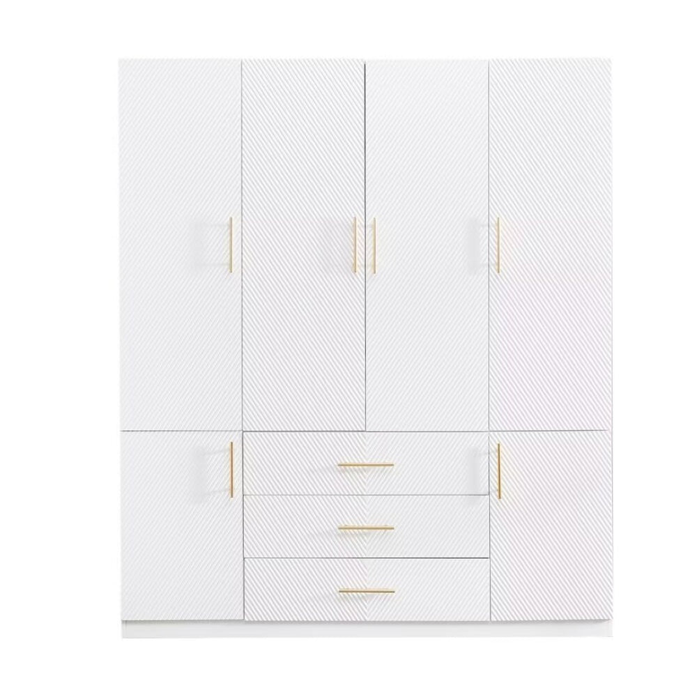 HomeRoots 74" White Carved Geometric Combo Dresser - Elegant Storage Solution with Doors & Drawers for Style 569289