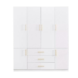 HomeRoots 74" White Carved Geometric Combo Dresser - Elegant Storage Solution with Doors & Drawers for Style 569289