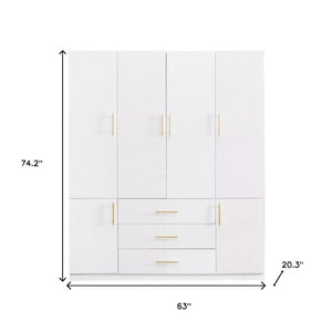 Homeroots 74" White Carved Geometric Combo Dresser With Six Doors & Three Drawers For Stylish Storage Solutions  Manufactured Wood 569289
