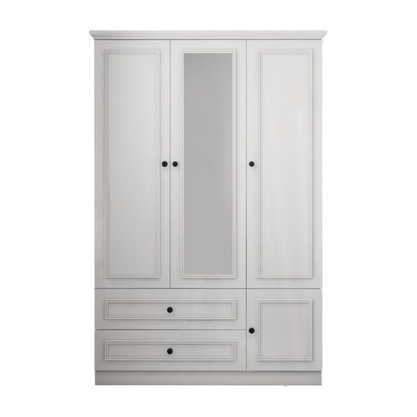 HomeRoots 71" White Mirrored Combo Dresser with 4 Doors & 2 Drawers - Modern Storage & Full-Length Mirror 569290