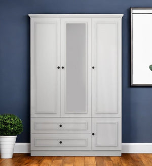 HomeRoots 71" White Mirrored Combo Dresser with 4 Doors & 2 Drawers - Modern Storage & Full-Length Mirror 569290