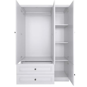 HomeRoots 71" White Mirrored Combo Dresser with 4 Doors & 2 Drawers - Modern Storage & Full-Length Mirror 569290