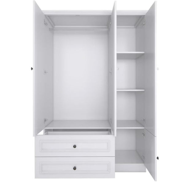 HomeRoots 71" White Mirrored Combo Dresser with 4 Doors & 2 Drawers - Modern Storage & Full-Length Mirror 569290
