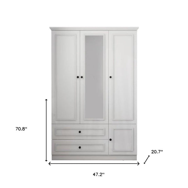HomeRoots 71" White Mirrored Combo Dresser with 4 Doors & 2 Drawers - Modern Storage & Full-Length Mirror 569290