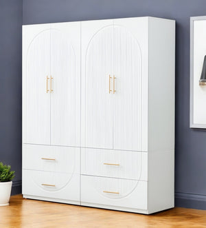 Homeroots 74" White Carved Geometric Combo Dresser - Stylish Four Door & Four Drawer Storage Solution For Any Room  Manufactured Wood 569291