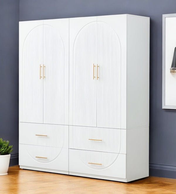 Homeroots 74" White Carved Geometric Combo Dresser - Stylish Four Door & Four Drawer Storage Solution For Any Room  Manufactured Wood 569291