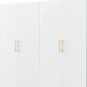 Homeroots 74" White Carved Geometric Combo Dresser - Stylish Four Door & Four Drawer Storage Solution For Any Room  Manufactured Wood 569291