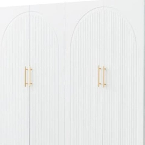 Homeroots 74" White Carved Geometric Combo Dresser - Stylish Four Door & Four Drawer Storage Solution For Any Room  Manufactured Wood 569291