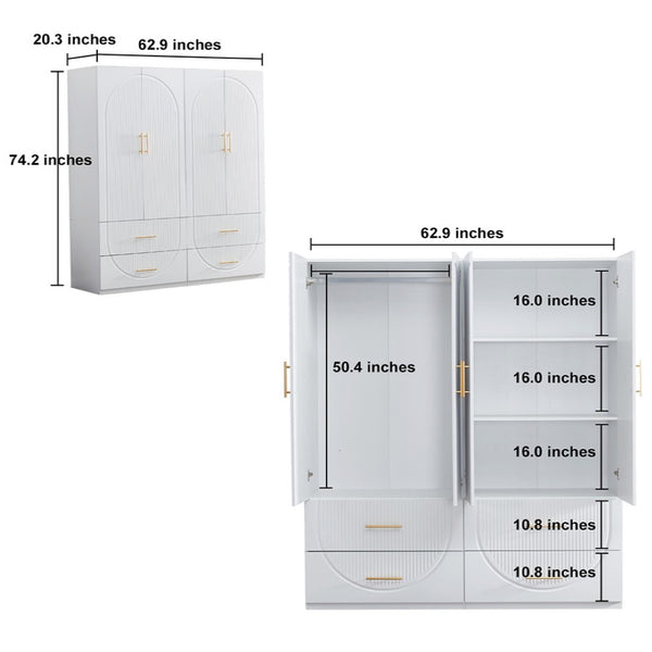 Homeroots 74" White Carved Geometric Combo Dresser - Stylish Four Door & Four Drawer Storage Solution For Any Room  Manufactured Wood 569291