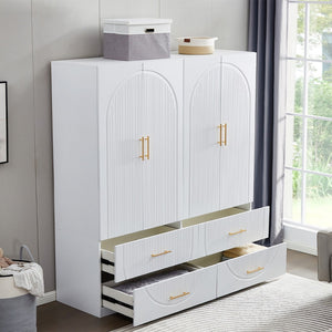 Homeroots 74" White Carved Geometric Combo Dresser - Stylish Four Door & Four Drawer Storage Solution For Any Room  Manufactured Wood 569291
