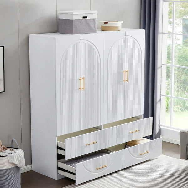 Homeroots 74" White Carved Geometric Combo Dresser - Stylish Four Door & Four Drawer Storage Solution For Any Room  Manufactured Wood 569291