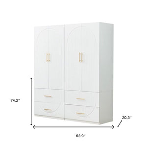 Homeroots 74" White Carved Geometric Combo Dresser - Stylish Four Door & Four Drawer Storage Solution For Any Room  Manufactured Wood 569291