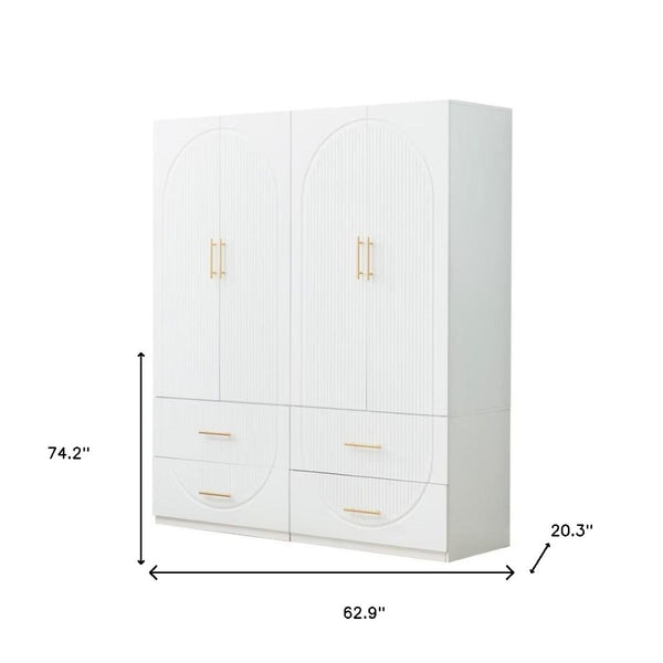 Homeroots 74" White Carved Geometric Combo Dresser - Stylish Four Door & Four Drawer Storage Solution For Any Room  Manufactured Wood 569291